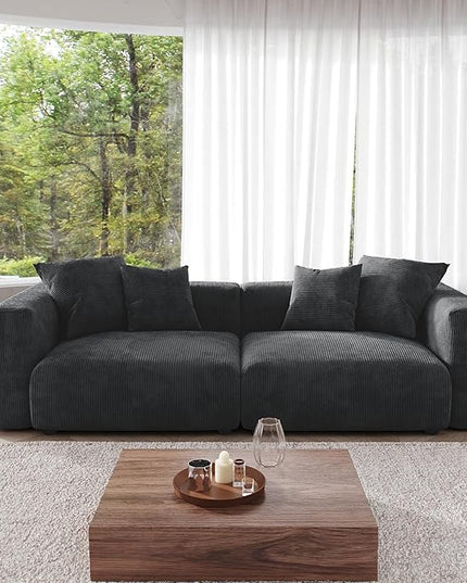 JACH 102" Corduroy Sectional Couch with 4 Pillows, Comfy Modular Sectional Sofa, Cushion Covers Removable, Oversized Love Seat Couches for Living Room, Office, Apartment, Black