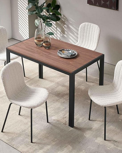 NORDICANA 5 - Piece Dining Set, Industrial Style 47 in Kitchen Table with Beige Faux Fur Dining Chairs for 4 Person, Dining Room Table Set for Dinette, Breakfast Nook Breakfast Nook