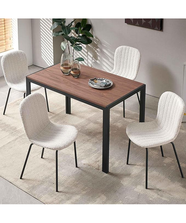 NORDICANA 5 - Piece Dining Set, Industrial Style 47 in Kitchen Table with Beige Faux Fur Dining Chairs for 4 Person, Dining Room Table Set for Dinette, Breakfast Nook Breakfast Nook