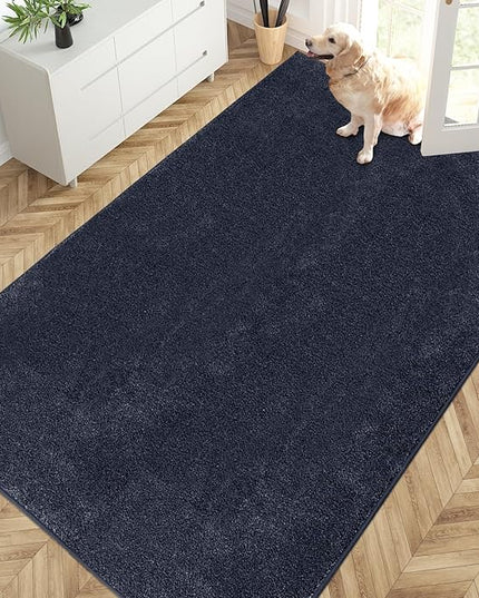 PURRUGS Easy Care Area Rug 4.5ft x 7ft, Non-Slip Washable Entryway Rug, Dog Door Mat, Stain Resistant Accent Rug for Hallway, Living Room, Bedroom and Mudroom, Navy Blue