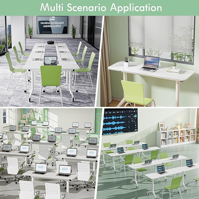 8Pack Folding Conference Table with Wheels & Flip Top -55 Inches Commercial Mobile Meeting Table for Office, Training Seminar, Home Use -Space Saving Design, Easy Folding Classroom Table﻿