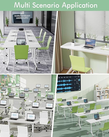 1 Pack Folding Conference Table with Wheels & Flip Top - Business Mobile Meeting Table for Office, Training Seminar, Home Use -Space Saving Design, Easy Folding Classroom Table﻿