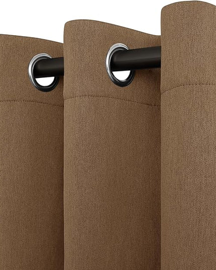 Easy-Going Linen Look Blackout Curtain Grommet Window Curtain Drapes for Bedroom, Living Room Thermal Insulated Room Darkening (2 Panels, 52x96 inch, Brown)