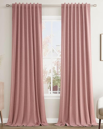 Guken Linen Blackout Curtains 90 Inch Length 2 Panels Set for Living Room Bedroom Back Tab Thermal Insulated 100% Black Out Linen Drapes Room Darkening Window Curtains 90 Inches Long, Ash Rose