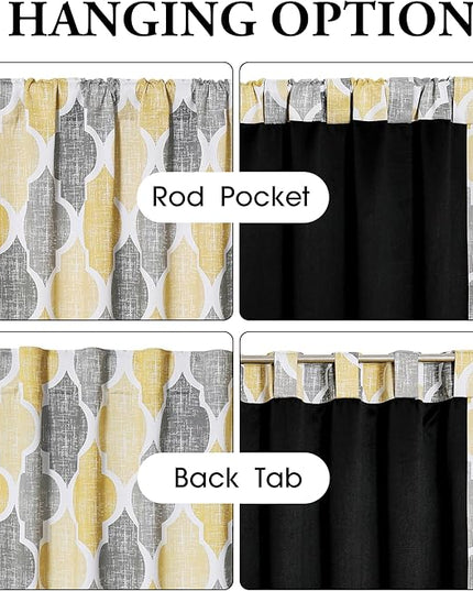 Beauoop 100% Blackout Curtains 63 Inches Long 2 Panels for Bedroom Living Room Yellow Grey Moroccan Geo Room Darkening Thermal Insulated Soundproof Rod Pocket Back Tab Window Treatments Drapes, 50x63