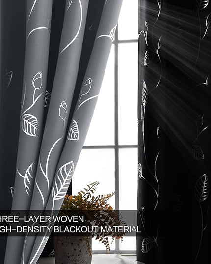 BUHUA Short Blackout Curtains for Kitchen, Half Window Treatment for Bedroom Energy Saving Privacy Shade for RV Camper Bathroom Basement, W38 x L40 inches, Grey, 2 Panel Set