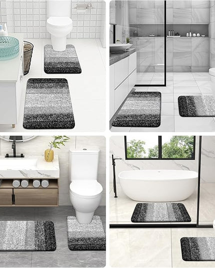OLANLY Bathroom Rug Set 2 Piece, Soft Absorbent Microfiber Bath Mats and U-Shaped Contour Toilet Rug, Non-Slip, Machine Wash Dry, Plush Shaggy Bath Mats for Bathroom (30"x20"+24"x20", Black)