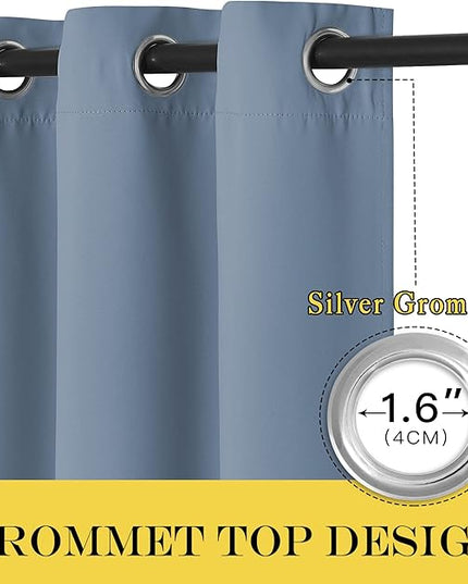 NICETOWN Stone Blue Blackout Curtain 120 inch Length, Grommet Window Treatment Thelma Insulated Room Divider Sliding Door Drape for Bedroom/Living Room, 1 Panel, W100 x L120