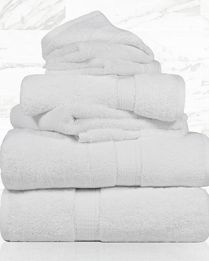 Superior Egyptian Cotton Pile 6 Piece Towel Set, Includes 2 Bath, 2 Hand, 2 Face Towels/Washcloths, Ultra Soft Luxury Towels, Thick Plush Essentials, Guest Bath, Spa, Hotel Bathroom, White