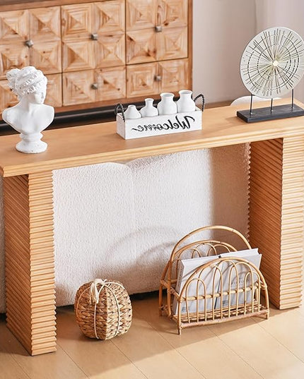 Wnutress Wood Console Table, 55.3" Long Sofa Table, Farmhouse Fluted Entryway Table for Living Room, Hallway, Entrance Foyer, Easy Assembly, Natural