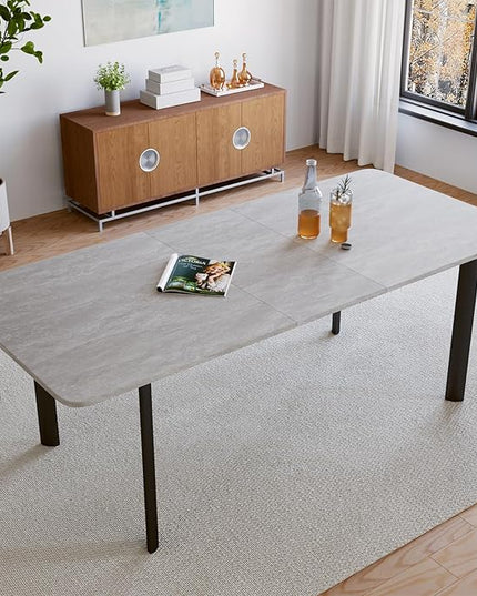 63"- 78.7" Extendable Dining Table, Thickened Expandable MDF Wooden Kitchen Table with Metal Legs, Scratch-Resistant, Easy to Clean