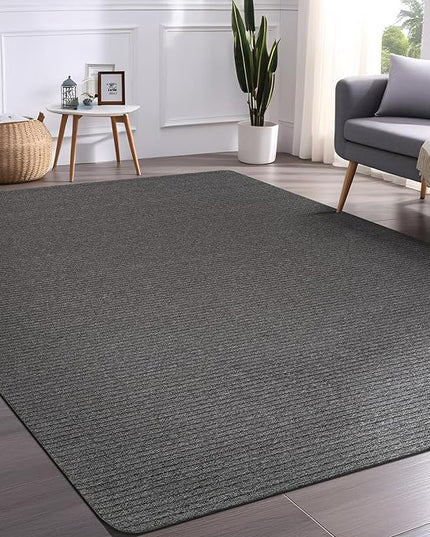 Beverly Rug Non-Slip Modern Rug 6x9 Solid Traditional Rubber Backing Machine Washable Soft Thin Indoor Area Rugs for Living Room Stain Resistant Non Shedding Casual Carpet (6 x 9 Gray)