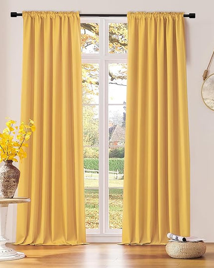 DONREN Patio Blackout Curtain Panels - Home Decoration Thermal Insulated Rod Pocket Blackout Drapes - 2 Panels Gold Yellow Backdrop 5FT x 8FT Curtains for Parties