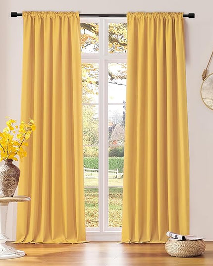 DONREN Extra Long 108 inch Length Blackout Curtains for Large Windows,Rod Pocket Soft and Touching Living Room Sweep to Floor for Villa (Yellow,2 Pack,52 W by 108 inches Long)