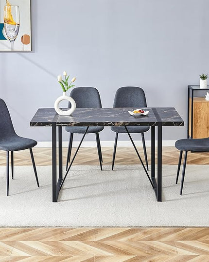Dining Table Set for 4,Modern Rectangle Dining Table and Fabric Dining Chairs 4, 5 Piece Kitchen Table and Chairs for 4