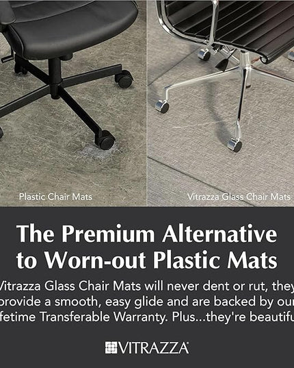 Vitrazza Glass Chair Mat 42” x 42” Superior ¼" thick, Chiaro Standard Clear, Certified Tempered Safety Glass, Delivers a Smooth Glide, Protects Carpet or Wood, Beautiful in Home or Office.