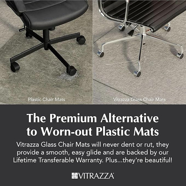 Vitrazza Glass Chair Mat 42” x 48” Superior ¼ Thick, Luminoso Low-Iron Ultra Clear, Certified Tempered Safety Glass, Delivers a Smooth Glide, Protects Carpet or Wood, Beautiful in Home or Office.
