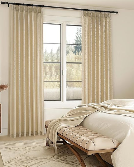 Topfinel 108 Inch Curtains 1 Panels Set,One Packs Pinch Pleat Back Tab Linen Window Semi Sheer Privacy Thick Decorative Curtain Drapes for Living Room Bedroom,60x108 in Long,Natural Linen
