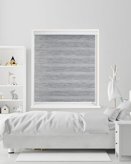 ShadesU Cordless Zebra Blinds for Windows, 73" W x 72" H, Grey, Dual Layer Free-Stop Zebra Shades, Light Control for Day and Night, Sheer Blinds for Indoor Windows, Bedroom, Kitchen