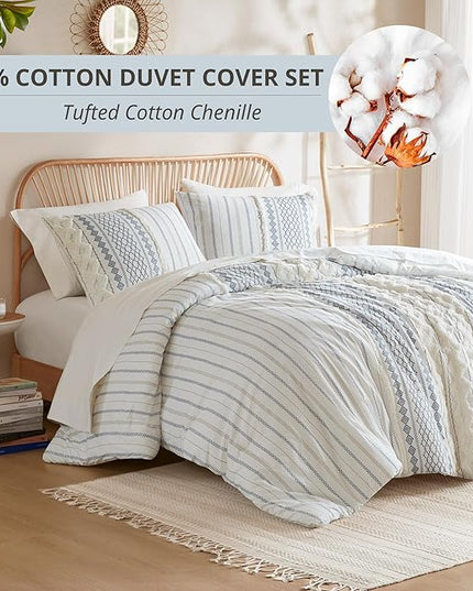 INK+IVY 100% Cotton Duvet Mid Century Modern Design, All Season Comforter Cover Bedding Set, Matching Shams, Full/Queen, Imani Chenille Navy