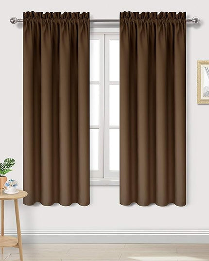 DWCN Blackout Curtains for Bedroom - Thermal Insulated Privacy Energy Saving Rod Pocket Drapes for Living Room, W 38 x L 63 Inch, Brown, Set of 2