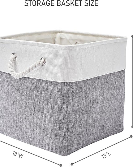 13 x 13 Inch Storage Cubes,6 Pack Cube Storage Bins for Shelves，Fabric Collapsible Storage Bins with Handles, Foldable Storage Basket for Organizing Clothes, Toys, Books (White&Gray)