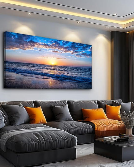 hyidecorart Wall Art Moon Sea blue Ocean Landscape Paintings Bedroom Canvas Art Print wall art for living room Paintings for Wall Decor and Home Decor (20 x 40inch x 1pcs)