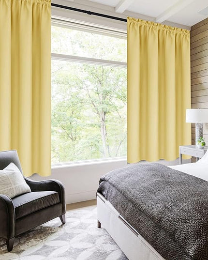DWCN Blackout Curtains for Bedroom – Rod Pocket Thermal Insulated Noise Reducing Noise Reducing Drapes for Living Room, W 42 x L 54 Inch, 2 Panels, Light Yellow