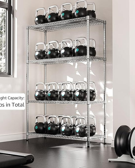 IZEUK 3400 LBS Garage Shelving Wide Storage Shelves 4 Tier Metal Shelves Heavy Duty Adjustable Utility Shelf Rack Chrome 17.7" D x 47.2" W x 70.4" H