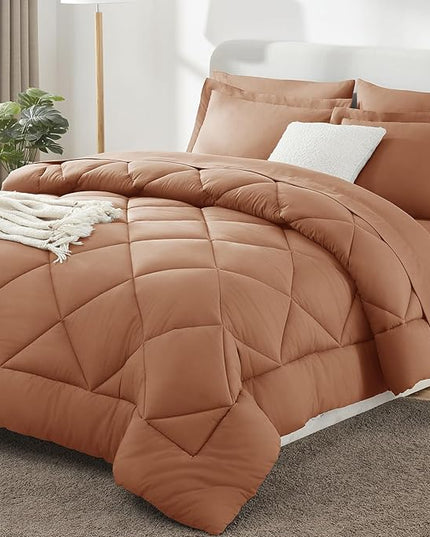 CozyLux Full Size Comforter Sets Pumpkin - 7 Pieces Bed in a Bag Full, Luxury Soft Bed Set for All Seasons, Bedding Set with Down Alternative Comforter, Sheets, Pillowcases & Shams