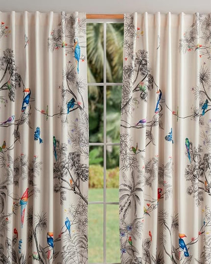 Maison d'Hermine Curtains for Living Room 100% Cotton 124 inch Length Two Panel Light Filtering Curtains for Bedroom Windows with Rod and Loop Pockets Drapes (Amazonia, 50" W x 124" L)
