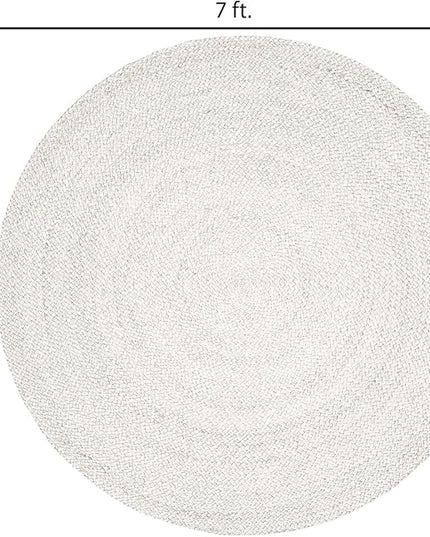 FRELISH DECOR Handwoven Jute Area Rug - Off-White Round Rustic Vintage Braided Reversible Rug - Eco Friendly Rug for Bedroom - Kitchen - Living Room - Farmhouse (7' Round - Off-White)