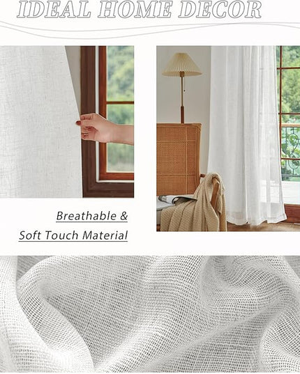 White Linen Extra Long Sheer Curtains 120 Length for Living Room 2 Panels Set Back Tab Rod Pocket Drapes High Ceiling Curtains for Large Windows Patio Sliding Door Bedroom 10 FT 52x120 Inch