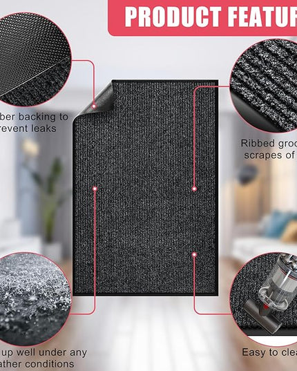 Kuyal Front Door Mat, 3'x6' Indoor Outdoor Entrance Mat, Commercial Floor Mats Inside Outside Entrance, Heavy Duty Durable Welcome, Rubber Backing Non Slip Outdoor Mats for Entryway,Black