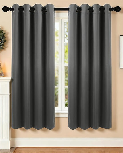 Room Darkening Curtains 63 Inch Length for Bedroom Living Room, Insulated Thermal Grommet Curtain Drapes, Blackout(60-90%,Not 100%) Window Treatment Decor, 2 Panels, 52x63, CharcoalGrey