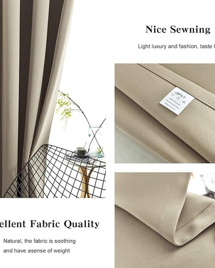 Blackout Curtains for Bedroom Thermal Insulated Light Blocking Room Darkening Curtains Solid Grommet Window Drapes for Living Room, Set of 2 Curtain Panels 62 W x 106 L inch Long Beige