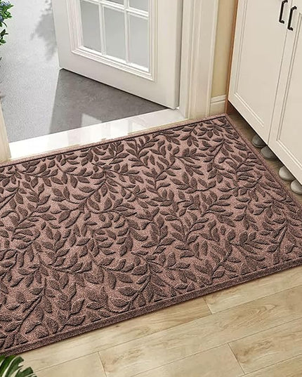 Bulijojo Sturdy Front Entrance Doormats,Durable Heavy Duty Welcome Mat,Thick Absorbent Natural Rubber Non Slip Mat,Easy Clean Entryway Mat Leaves Brown, 47" x 32"
