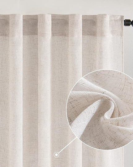 MIULEE White Linen Curtains 120 Inches Long for Bedroom Living Room, Soft Thick Linen Textured Extra Long Window Drapes Semi Sheer Light Filtering Rod Pocket Back Tab Burlap Look, 2 Panels 10 Ft
