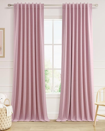 Guken 100% Blackout Curtains 120 Inch Length 2 Panels Set for Living Room Bedroom Back Tab Thermal Insulated Black Out Linen Drapes Room Darkening Rose,52x120