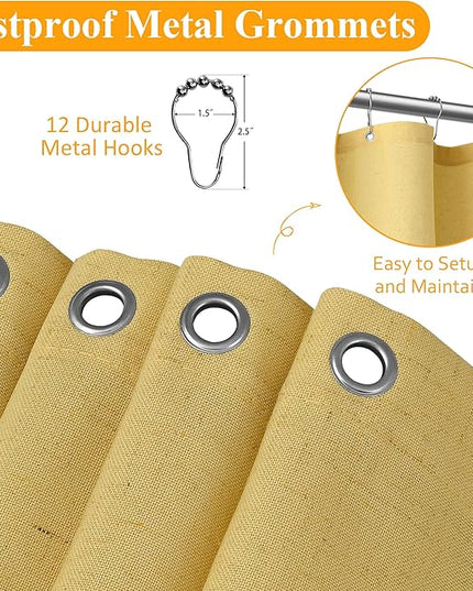 Naturoom Yellow 42 Inch Shower Curtain - Stall Narrow Half Linen Ultra Thick Fabric Shower Curtain Set with Hooks, Boho Farmhouse Rustic RV Camper Bath Curtains for Bathroom, 42x72