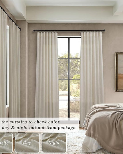 Pitalk Flax Linen Extra Long Curtains 120 Inch Length for Living Room 2 Panels Back Tab Rod Pocket Drapes Light Filtering Semi Privacy Beige Sheer Curtains for Dining Room Sliding Door 10 FT 52x120