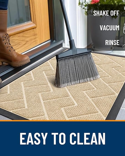 OLANLY Front Door Mat Indoor Outdoor Entrance, Waterproof All-Season, All-Weather Doormat, Sturdy Natural Rubber, Low Profile, Easy Clean Patio Porch Entryway Mat, Herringbone Brick (Beige, 47x23)