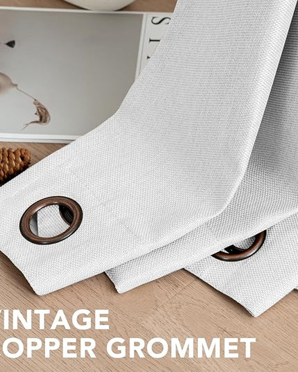 H.VERSAILTEX Linen Blackout Curtain 96 Inches Long for Bedroom/Living Room Thermal Insulated Grommet Linen Curtain Drapes Primitive Textured Burlap Effect Window Drapes 1 Panel - Heather Pure White