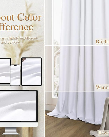 Guken White Linen Blackout Curtains 100 Inch Wide by 102 Inch for Living Room Bedroom Back Tab Thermal Insulated 100% Black Out Linen 1 Drapes Room Darkening Window Curtains White,1 Panel