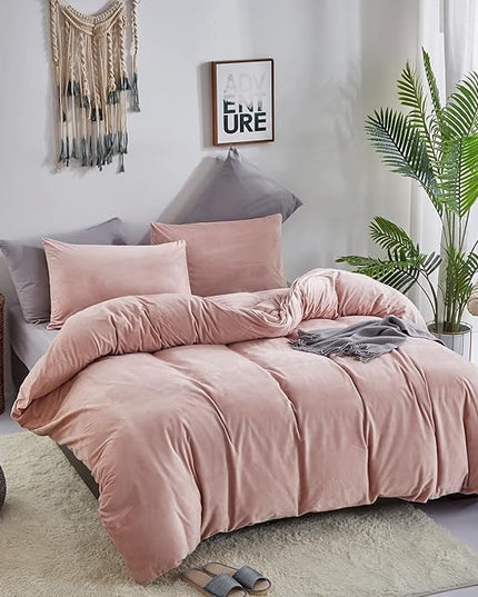 Houseri Velvet Pink Comforter Set Fluffy Light Bedding Sets King Blush Flannel Women Furry Dusty Sherpa Comforters Warm Fuzzy Blanket, King(90''*104''-Comforter)