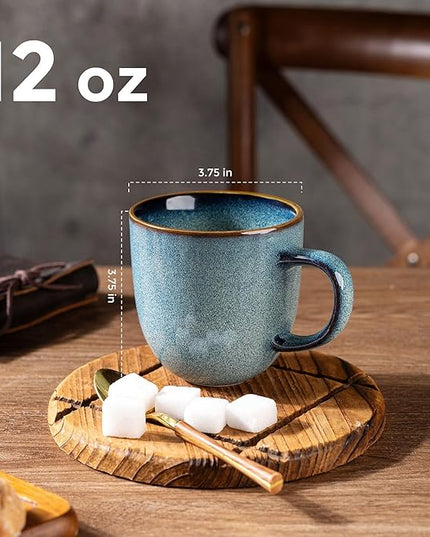 AmorArc 12oz Coffee Mugs, Ceramic Coffee Mugs set of 6 for Man, Woman, Dad, Mom, Modern Coffee Mugs with handle for Latte/Cappuccino/Milk/Cocoa. Dishwasher&Microwave Safe, Ocean Blue