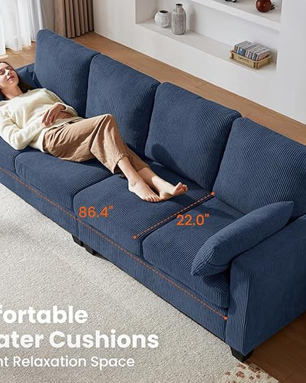 CHIC HOUSE Corduroy Modular Sectional Couch with Ottoman Chaise, L/U Shaped Sleeper Sofa for Living Room, Apartment, Lounge, Modern Armrest Neck Support Furniture (5 Seater Sectional, Navy Blue)