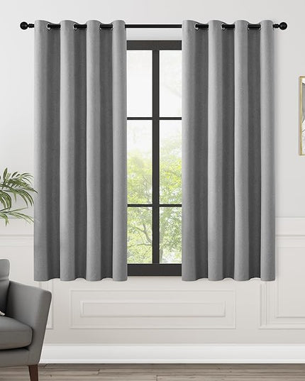 ChrisDowa 100% Blackout Grey Solid Curtains 63 Inches Long 2 Panels for Bedroom Living Room,Farmhouse Room Darkening Thermal Insulated Soundproof Grommet Top Window Treatment Drapes,52x63