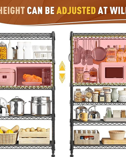 REIBII 5-Tier Wire Shelving Rack Storage Shelves Metal Shelves,1020 LBS Adjustable Heavy Duty Metal Shelving Units and Storage for Garage Pantry Bathroom 29" W X 14" D X 63" H