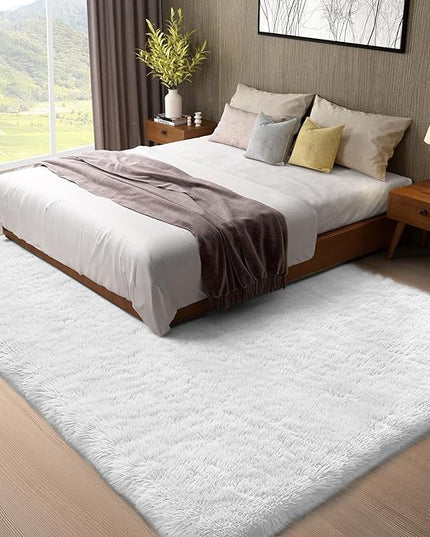 Ophanie 8x10 White Area Rugs for Living Room, Large Shag Bedroom Carpet, Big Indoor Thick Soft Nursery Rug, Ivory Carpets for Boy and Girls Room Dorm Home Decor Aesthetic